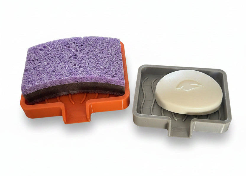 3D Printed Soap & Sponge Holder with Drain – PETG Kitchen Organizer (2 Sizes Included)