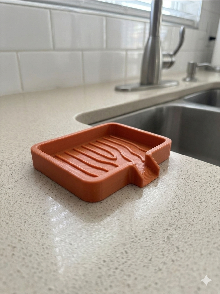 3D Printed Soap & Sponge Holder with Drain – PETG Kitchen Organizer (2 Sizes Included)