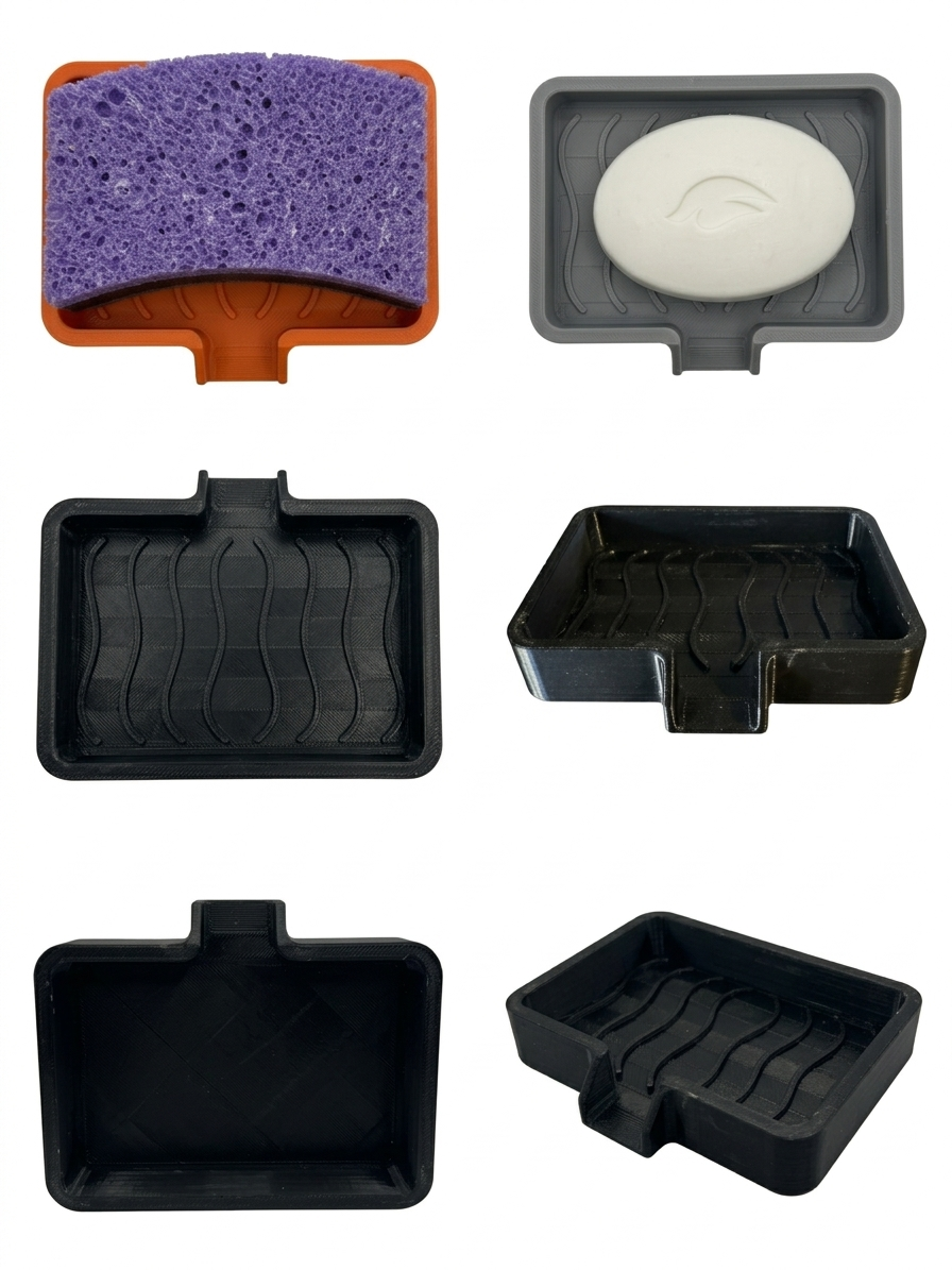 3D Printed Soap & Sponge Holder with Drain – PETG Kitchen Organizer (2 Sizes Included)
